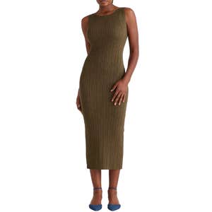quince, Quince Cotton Cashmere Ribbed Sleeveless Midi Dress