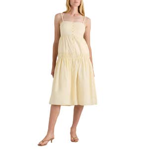 Quince 100% Organic Cotton Poplin Spaghetti Strap Maxi Dress in Color Pale Custard Yellow