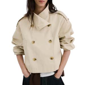 Funnel-neck cropped trench coat