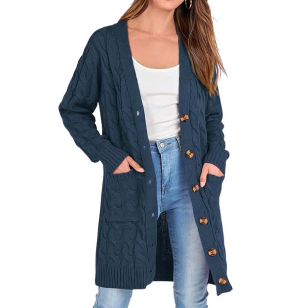 amazon, PRETTYGARDEN Womens Cable Knit Button Long Cardigan Sweaters