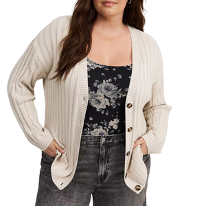 Rib Button-Front Cardigan