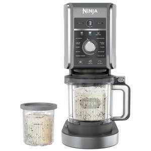 silver ice cream and frozen treat maker with pot on white background