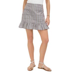 Tuckernuck Dove Stripe Linen Ruffle Amira Mini Skirt
