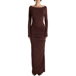 Naked Wardrobe Off the Shoulder Long Sleeve Body-Con Maxi Dress