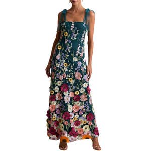 lulus, Lulus Thriving Poise 3D Floral Embroidered Tie-Strap Maxi Dress