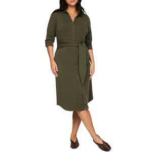 spanx, SPANX AirEssentials Tie-Waist Midi Shirt Dress