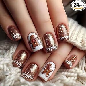 Gingerbread Man Press on Nails Christmas Medium Square