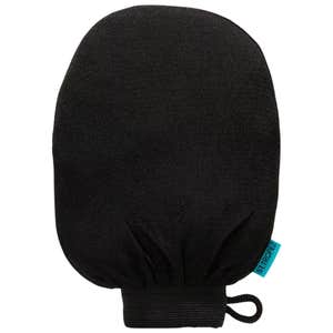 black st. tropez tan buildup remover buffing mitt on white background
