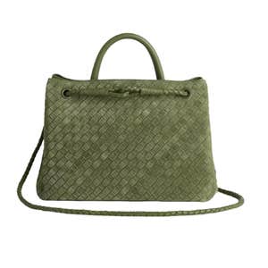 Quince Romy Suede Handwoven Satchel in Color Olive