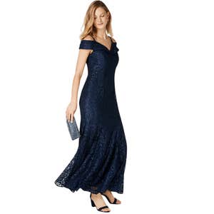 R & M Richards Off-The-Shoulder Lace Gown
