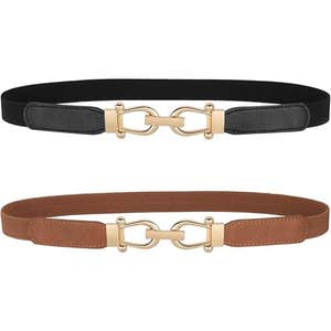 amazon, JASGOOD Skinny Elastic Belt with Golden Buckle - 2 Pack