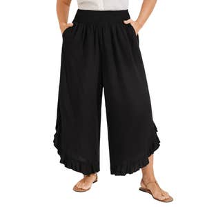 Bloomchic Ruffled Curvy Hem Wide-Leg Pants