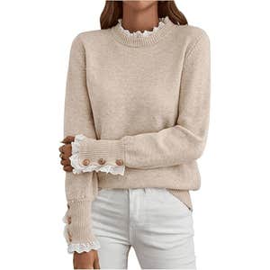 MakeMeChic Lace Peplum Mock Neck Sweater
