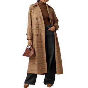 Avec Les Filles Plaid Belted Trench Coat