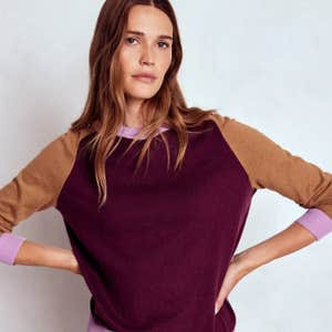 Boden Meg Saddle Sleeve Sweater-Plum Jam, Colour Block