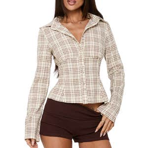 Princess Polly Women's Cottesloe Plaid Cotton Button-Up Shirt