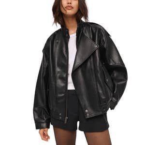 Relaxed Mockneck Vegan Leather Bomber Jacket