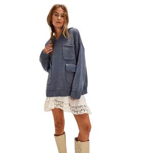 Free People Found Faded Knit Pocket Hoodie