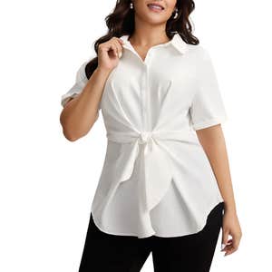 BloomChic Knotted Front Asymmetrical Hem Blouse