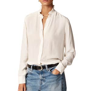 j.crew, J.Crew Jules Ruffle-collar Button-up Shirt In Crepe De Chine