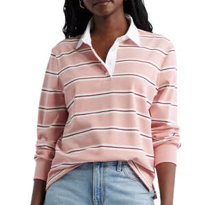 nordstrom, Caslon Stripe Long Sleeve Rugby Polo