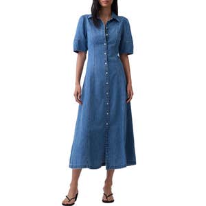 gap, Gap Denim Barrel-Sleeve Midi Shirtdress