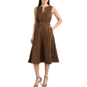 nordstrom, En Saison Eloise Belted Faux Suede Midi Dress