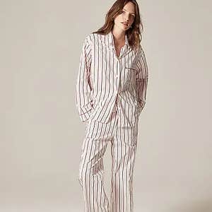 J.Crew Cotton poplin long-sleeve pajama pant set in peppermint stripe