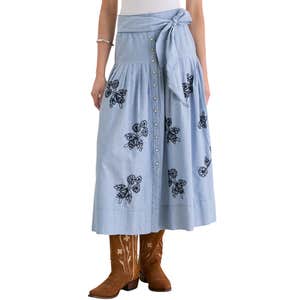 tuckernuck, THE GREAT The Chambray Embroidered Highland Skirt