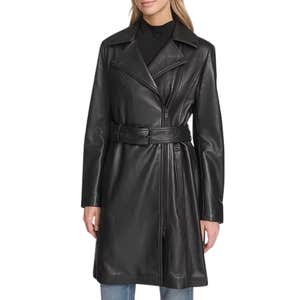 macy's, Andrew Marc Jacqui Belted Leather Trench Coat