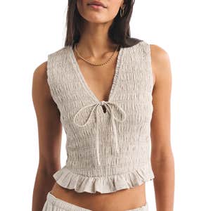 abercrombie & fitch, Abercrombie & Fitch Linen-Blend Smocked Tie-Front Top