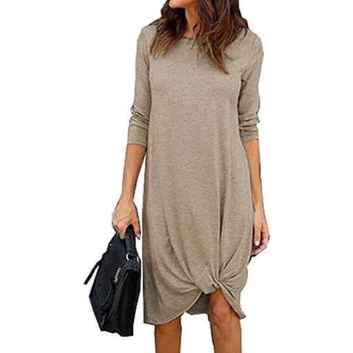 amazon, Chvity Long Sleeve Twist Front Midi T-Shirt Dress