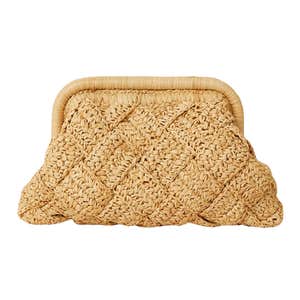 BTB Los Angeles Gigi Framed Woven Raffia Clutch Bag