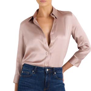 quince, Quince 100% Washable Silk Three-Quarter Sleeve Shirt