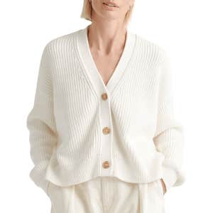 Quince 100% Organic Cotton Fisherman Boxy Cropped Cardigan
