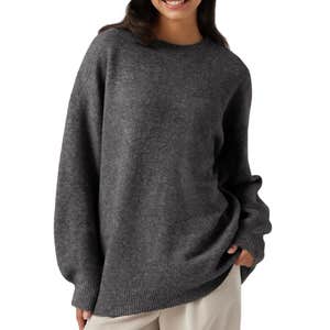 halara, Halara Round Neck Dropped Long Sleeve Work Wool-Blend Sweater