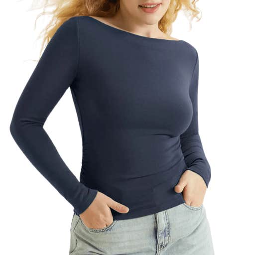 ogl, OGL Modern Side Ruched Boatneck Brami Top