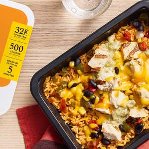 Blue Apron DISH Creamy Hatch Chile Chicken and Rice against a natural background