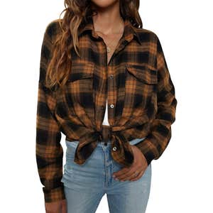 amazon, Blooming Jelly Brown Shirt Warm Flannel Blouse Plaid Top