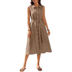 amazon, Vinglam 100% Linen Midi Dress with Pocket