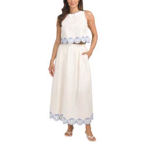 Calypso St. Barth 2pc Linen Blend Embroidered Seashell Top And Skirt Set