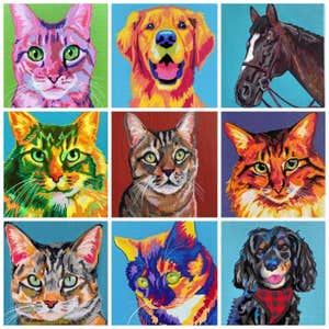 Hand Painted Custom Mini Pet Portrait, 5x5 Canvas