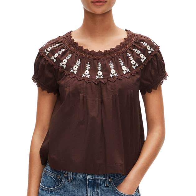j.crew, J.Crew Embroidered Cap-sleeve Top