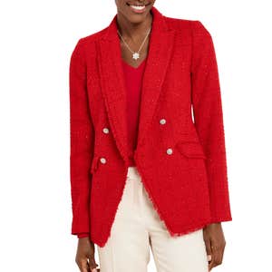 Talbots Metallic Fringe Tweed Double Breasted Blazer