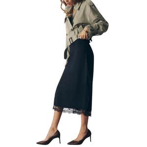 By Anthropologie Lace Trim Midi Skirt in Black