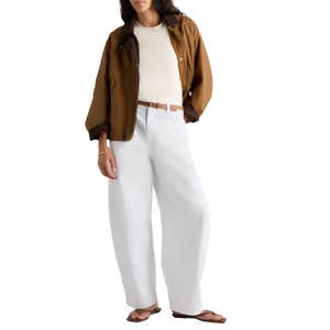 Quince Organic Waxed Cotton Cropped Barn Jacket in Color Desert Brown