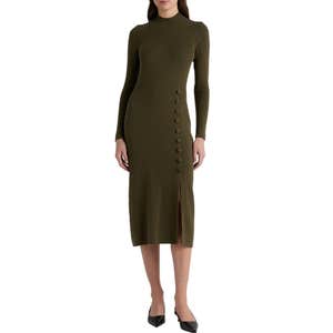 quince, Quince Cotton Cashmere Side Slit Midi Dress