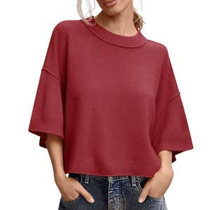 Saodimallsu Womens Short Sleeve Sweater Oversized Cropped