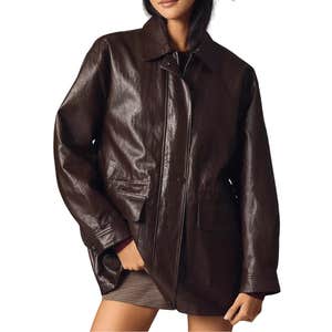 anthropologie, By Anthropologie Cinched-Waist Faux Leather Jacket