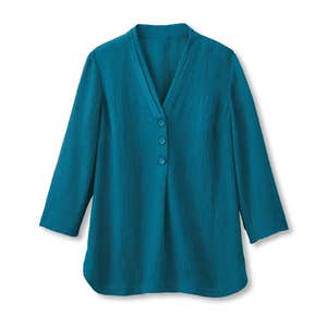 Soft Surroundings Oceo Crinkle Gauze Button Tunic in Mallard Blue